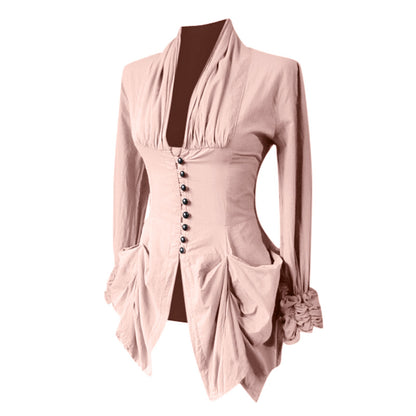 Vintage Halloween Gothic Shirts For Women Medieval Autumn Stand Collar Womens Tops And Blouses Ruffles Irregular Slim Shirts