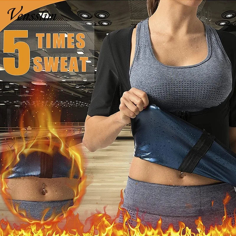 Vensslim Sauna Suits for Women Weight Loss Slimming Sweat Vest Waist Trainer Fitness Body Shaper Zipper Fat Burn Trimmer Tops