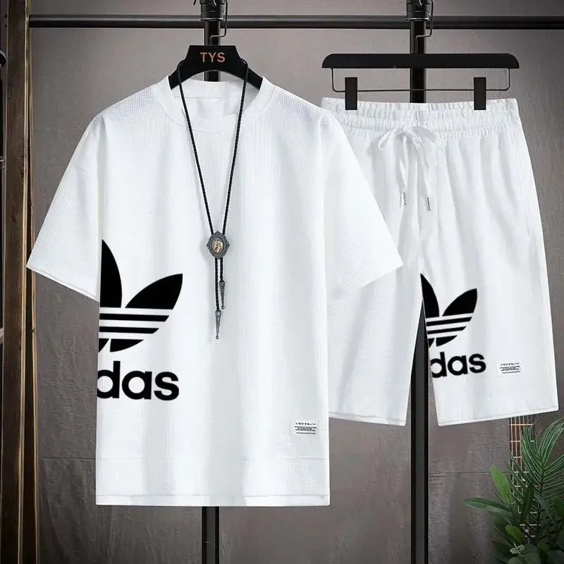 Summer 2025 New Men's pullover sportswear Set, fashionable basketball men's casual short-sleeved T-shirt + shorts two-piece set