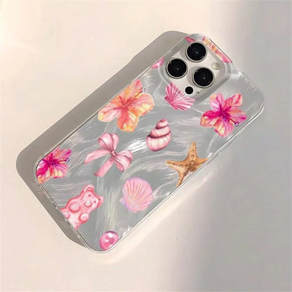 Shiny Phone Case For iPhone 17 16 15 14 13 12 11 Pro Max 16E 14 Plus 17 Air CWatercolor Hibiscus Flower Pattern Hard Cover