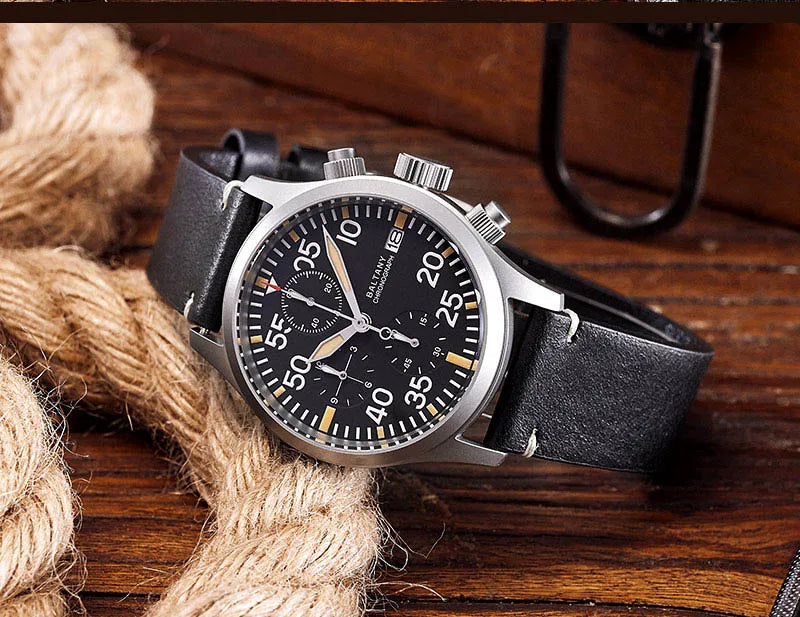 Baltany 39mm Military Chronograph Watch Man S5045 Sapphire Crystal 10ATM Stainless Steel VK67 Calendar Retro Quartz Wristwatches