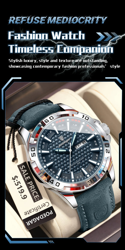 POEDAGAR Original Man Wristwatch Top Luxury Waterproof Luminous Date Week Watch For Men Quartz Sport Leather Men's Watches Reloj