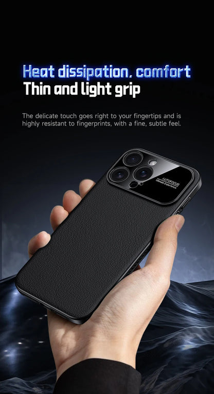 Luxury Ultra Thin Solid Color Leather Heat Dissipation Magsafe Phone Case for iPhone 17 16 15 14 Pro Max Light Grip Bumper Shell