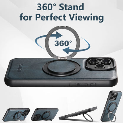 Strong Magnetic Compatible MagSafe Wireless Charging 360° Rotating Ring Stand PU Leather Phone Case For iPhone 17 16 15 14 13 12