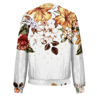 Women Elegant Zipper Bomber Jackets Spring Autumn Floral Printed Jackets Casual Coat Retro Outwear  Round Neck Zipper Jackets