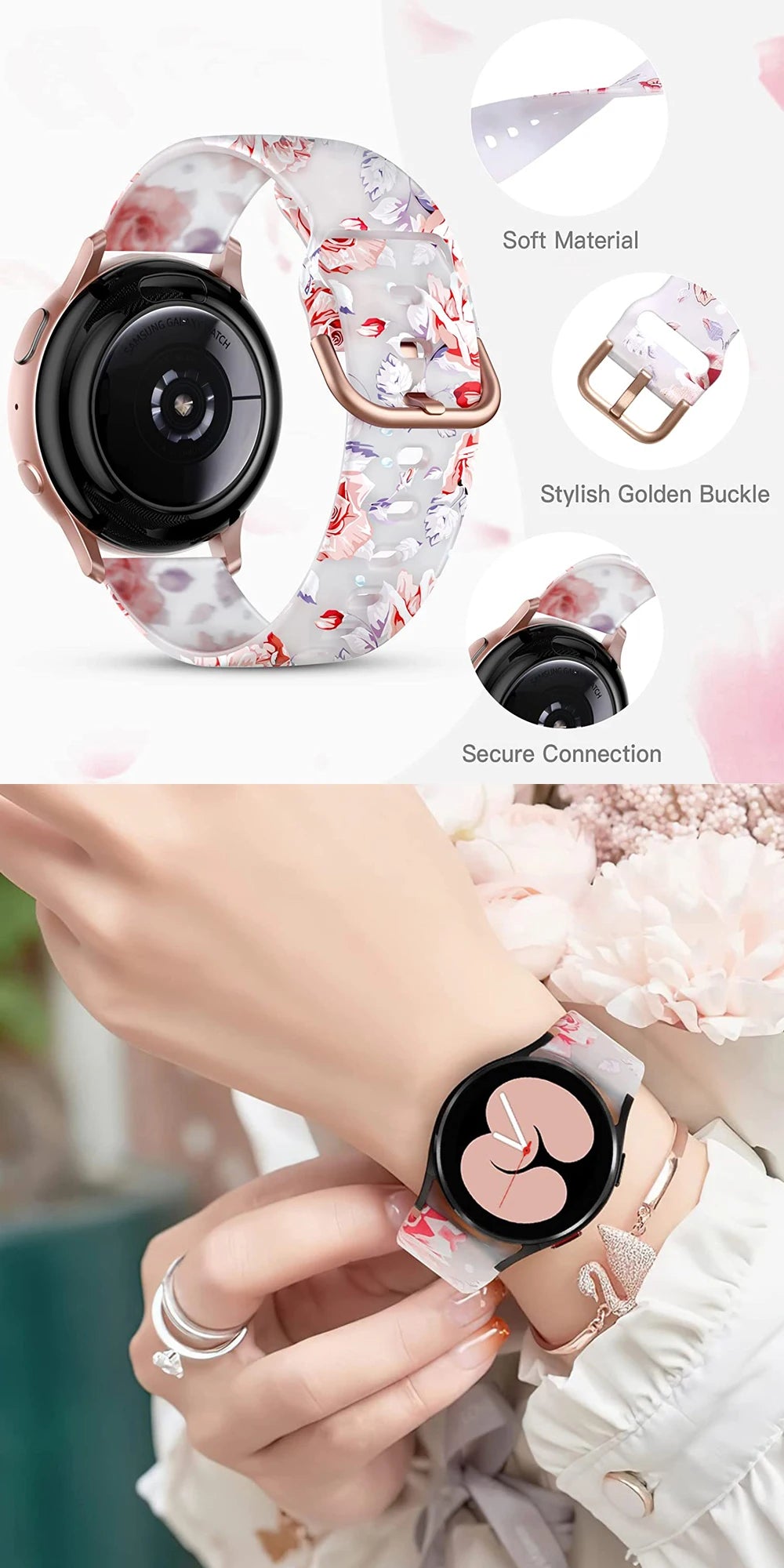 20mm Floral Band For Huami Amazift GTS 4/2/2e/3/GTS2 Mini/GTR 42mm Watch Bracelet Amazfit Bip 3 Pro Transparent Silicone Strap