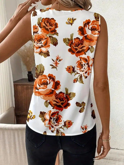 V-neck Vest New Fashion Plant Printed Sleeveless Top Pullover Simple Basic T-shirt