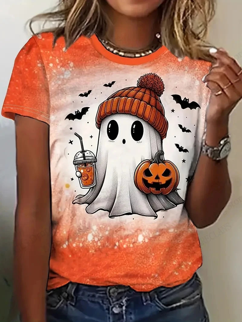 T-shirt Halloween 3d Printed T shirt Women Fashion O-Neck Short Sleeve Oversized Tops Tees Female Clothing Pumpkin