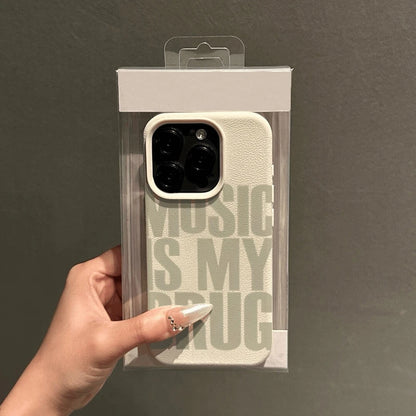 Phone Case For iPhone 17 11 13 12 15 14 16 Pro Max XS XR X 7 8 Plus SE 17 Air MUSIC IS MY DRUG Pattern Lychee Texture Soft Cover