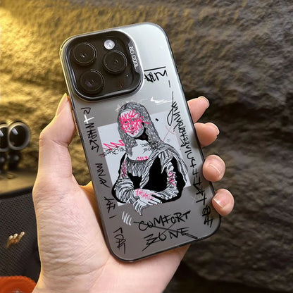 Graffiti Great Art Aesthetic David Mona Lisa Electroplate Silver Case For iPhone 17 15 14 13 12 11 16 Pro Max XS 7 8 Plus Cover