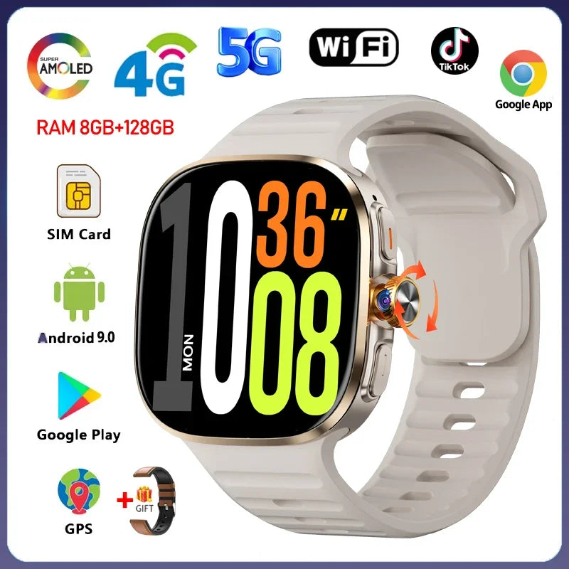 Smart Watch 720*720 AMOLED 2.40 inch Screen Video Call 8GB+128GB RAM 2100 mAh Google Play WIFI GPS Smartwatch