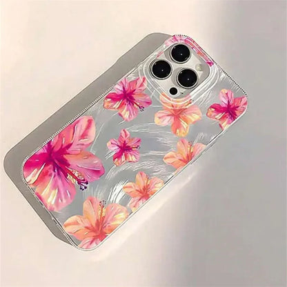 Shiny Phone Case For iPhone 17 16 15 14 13 12 11 Pro Max 16E 14 Plus 17 Air CWatercolor Hibiscus Flower Pattern Hard Cover