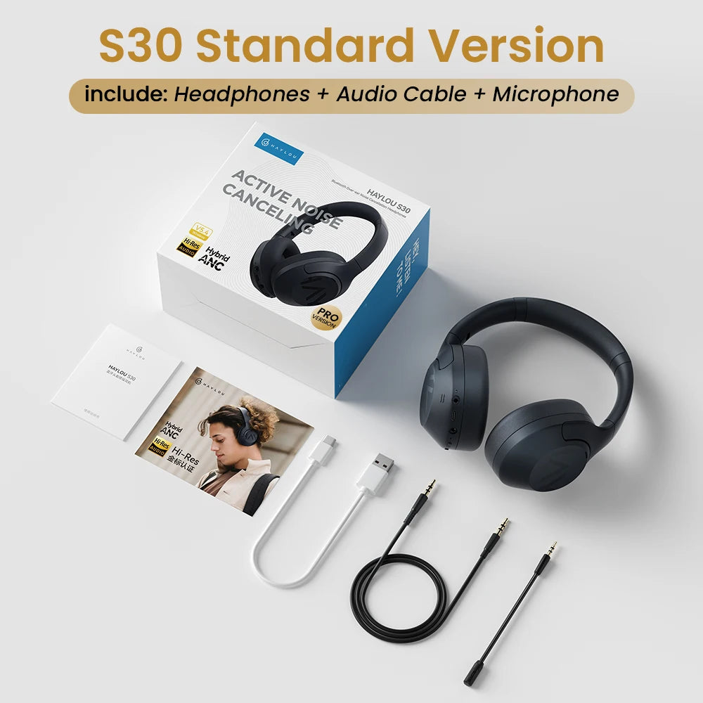 HAYLOU S30 ANC Headphones  Wireless Bluetooth 5.4 Hi-Res Headsets 43dB Adaptive Noise Cancelling Earphones 40mm Driver 80H