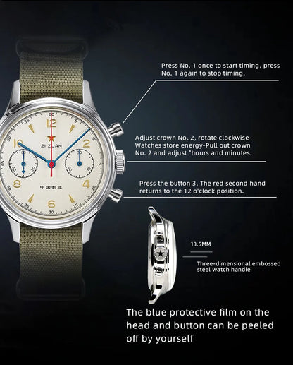 RED STAR 38mm Men's 1963 Chronograph Mechanical Watch Pilot with Seagull Movement ST1901 Air Force Aviation Sapphire Goose 40mm