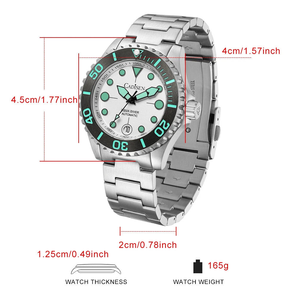 CADISEN AQUA DIVER Brand Luxury Men Watches Automatic Watch Japan NH35A 100M Waterproof Luminous Mechanical Wristwatch