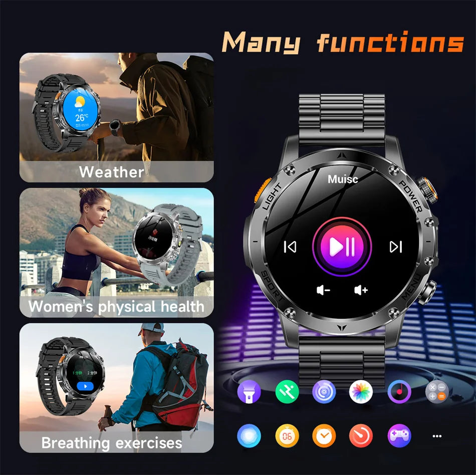 T-REX3 1000mAh Big Battery Smart Watch HD Bluetooth Call 1.7inch Large Sceen LED Flashlight Sports Waterproof Smartwatch Men