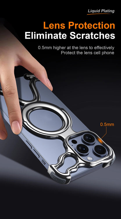 Irregular Geometric Phone Case For Iphone 17 16 15 14 13 Case Hollowed Out Electroplated Four Corners Silicone Shockproof Case