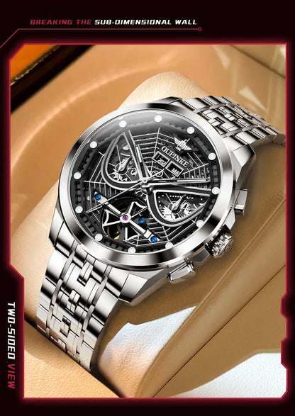 OUPINKE 3250 Original Men's Watch Deep Waterproof 3D Skeleton Stainless steel Automatic Mechanical Wristwatch Men Official Watch