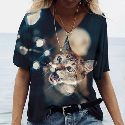 T-shirt Cat Print Short Sleeve Clothes Female Harajuku Tees Ladies T Shirt Oversized Tops Animal Women Clothing