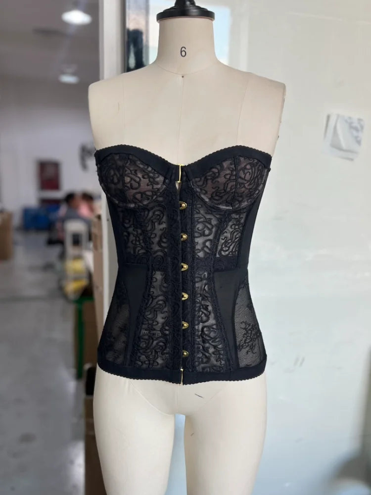 Tight Corset Lace Hollow Sleeveless Strapless Top Summer Fashion Women Street Trendy Vest