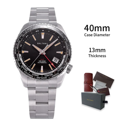 Baltany 2025 New Nh34 Gmt Men's Mechanical Watch 40Mm Sapphire Luminous C3 Stainless Steel Waterproof Sports 20Bar Watches for M