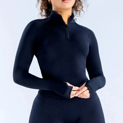 Long Sleeve Yoga Shirt Women Half Zipper Gym Top Tight Sports Shirts Fitness Coat Workout Pilates Clothes Running Sports Top