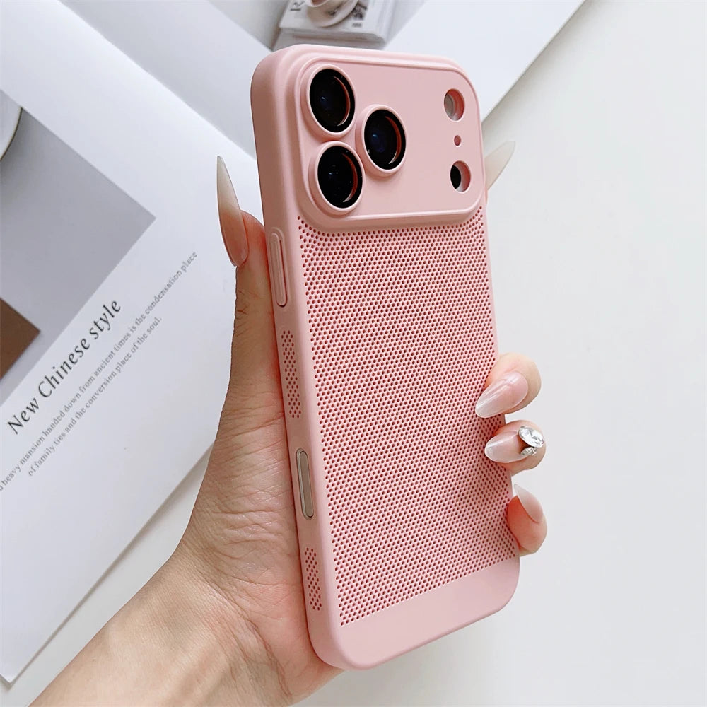Thin Cooling Heat Dissipation Phone Case For iPhone 17 16 15 14 13 12 11 Pro Max Plus Breathable Hard Back Solid Color Cover