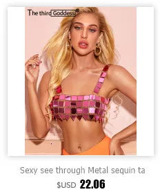 Clothes metal sequin crop top women clothing summer cropped halter tank top hotwife nightclub party tops rave outfits