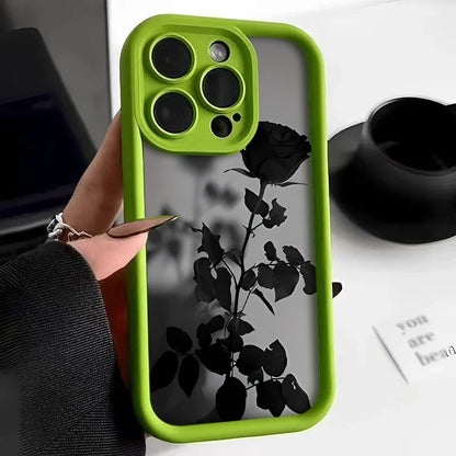 Minimalist Black Rose Pattern Phone Case For iPhone 17 16 15 14 Pro Max 13 12 11 XS X XR 8 Plus 16e 17 Air Shockproof Soft Cover