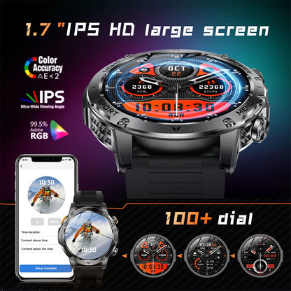 T-REX3 1000mAh Big Battery Smart Watch HD Bluetooth Call 1.7inch Large Sceen LED Flashlight Sports Waterproof Smartwatch Men