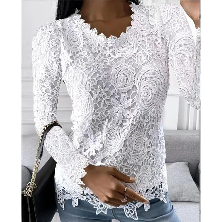 Autumn Fashion Style Bud Silk Unlined Upper Long Sleeve O-neck Embroidery