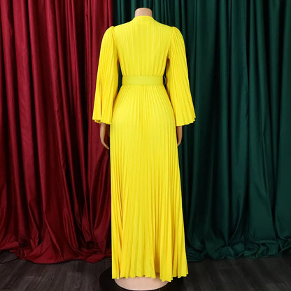 V-neck Flare Sleeve Big Swing Floor Length Maxi Long Dresses  Women Autumn Winter Party Prom Dress