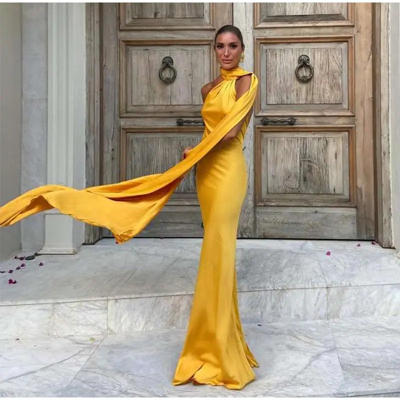 Elegant Ribbon Halter Dress Women Solid Off Shoulder Sleeveless Backless Slim Maxi Dresses 2025 Summer Autumn Party Robes Lady