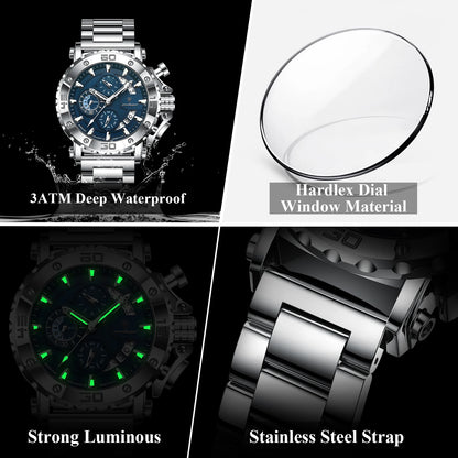 POEDAGAR Luxury Watch For Men Calendar Luminous Waterproof Man Clock Male Chronograph Stainless Steel Men's Quartz Watches Reloj