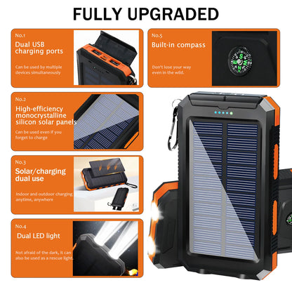 30000mAh Solar Power Bank Portable Charging Poverbank Dual 5V USB Ports 2 LED Light Flashlight for Iphone Outdoor Camping Hik