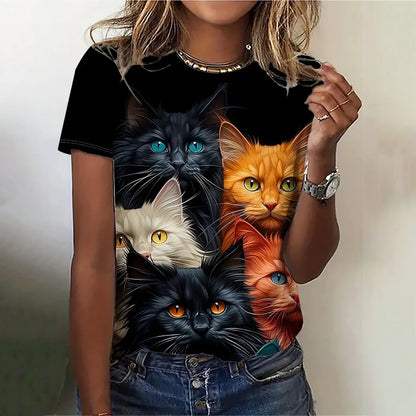 T Shirt Cartoon Animal Print T Shirt Casual O-Neck Short Sleeve Streer Female Summer Loose Tee Tops Y2k Clothing Camisa