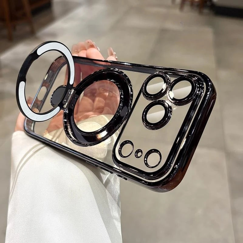 Iphone 17 Air Case Plating Magsafe Magnetic Bracket Case for iPhone 17 16 Pro 13 12 Max 15 14 16 Plus 17PRO Transparent Cove