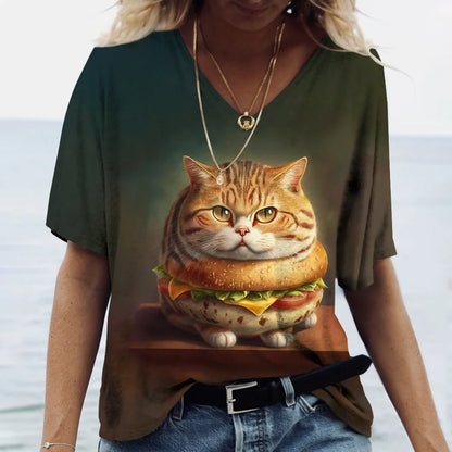 T-shirt Cat Print Short Sleeve Clothes Female Harajuku Tees Ladies T Shirt Oversized Tops Animal Women Clothing