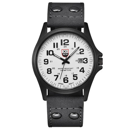 Genuine XINEW Brand Men Watches Black Students Fashion Leather Band Sports Date Quartz Wrist Watch Montre Homme Reloj Hombre