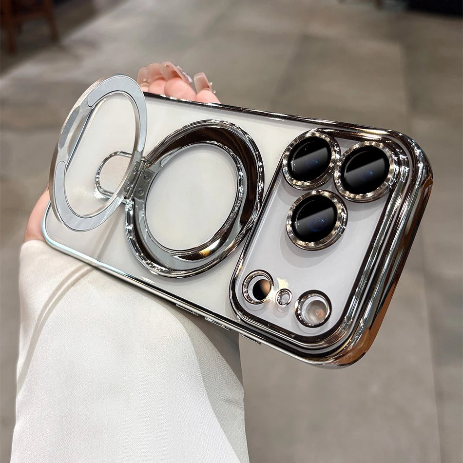 Iphone 17 Air Case Plating Magsafe Magnetic Bracket Case for iPhone 17 16 Pro 13 12 Max 15 14 16 Plus 17PRO Transparent Cove