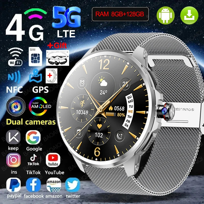 Full Network GPS WIFI Smart Watch Men 8GB+128GB RAM 1.95 inch AMOLED Screen 900W Camera Google APPS Smartwatch Android 9.0