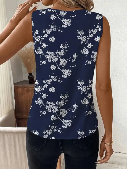 V-neck Vest New Fashion Plant Printed Sleeveless Top Pullover Simple Basic T-shirt