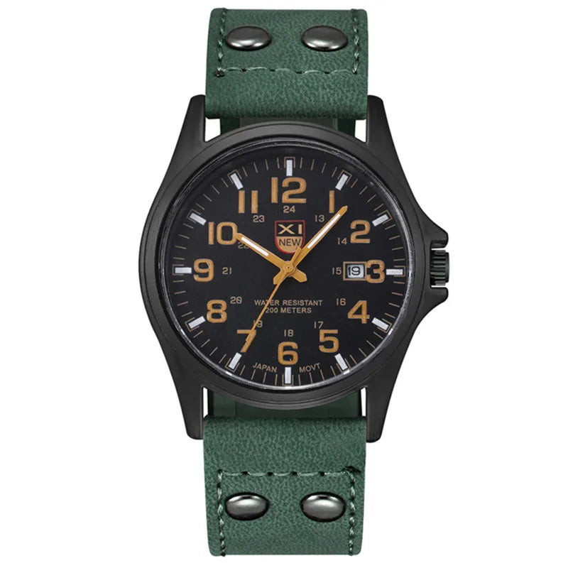 Genuine XINEW Brand Men Watches Black Students Fashion Leather Band Sports Date Quartz Wrist Watch Montre Homme Reloj Hombre