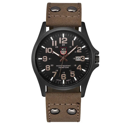 Genuine XINEW Brand Men Watches Black Students Fashion Leather Band Sports Date Quartz Wrist Watch Montre Homme Reloj Hombre