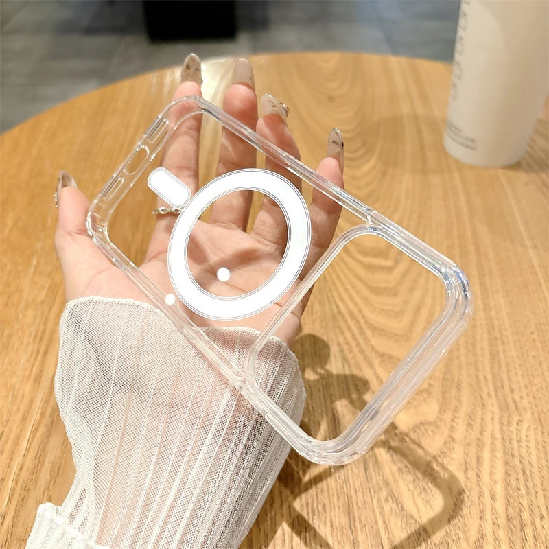 Magsafe Magnetic Phone Case For iphone 17 17Air 11 12 13 Mini 14 15 16 Pro Max XR X XS 7 8 Plus Hard Transparent Back Cover