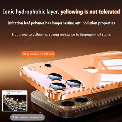 Plating Transparent with Lens Film Case for iPhone 17 Air 17 16 15 14 13 12 11 Pro Max Plus Anti-fall Damping Cover