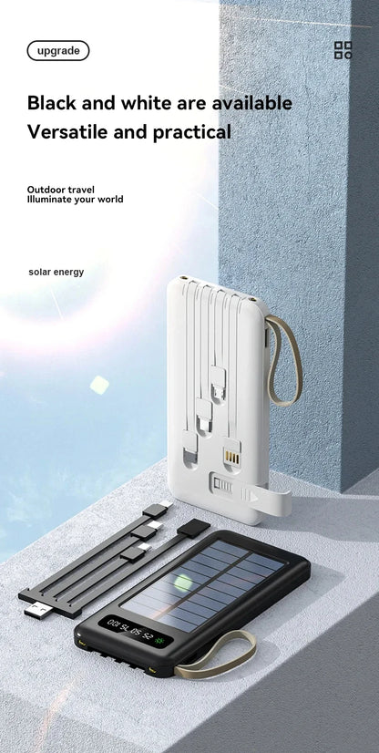 200000mAh Solar Power Bank Large Capacity Mobile Power Fast Charging Battery With Dual USB 4 Cables For iPhone Samsung