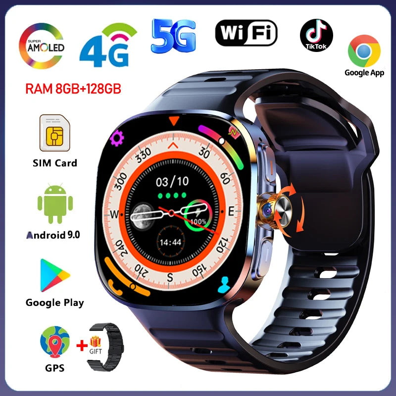 Android 9.0 Smart Watch 2.4 inch AMOLED 2100mah Battery 900W Camera GPS WIFI Google APPS Download Smartwatch