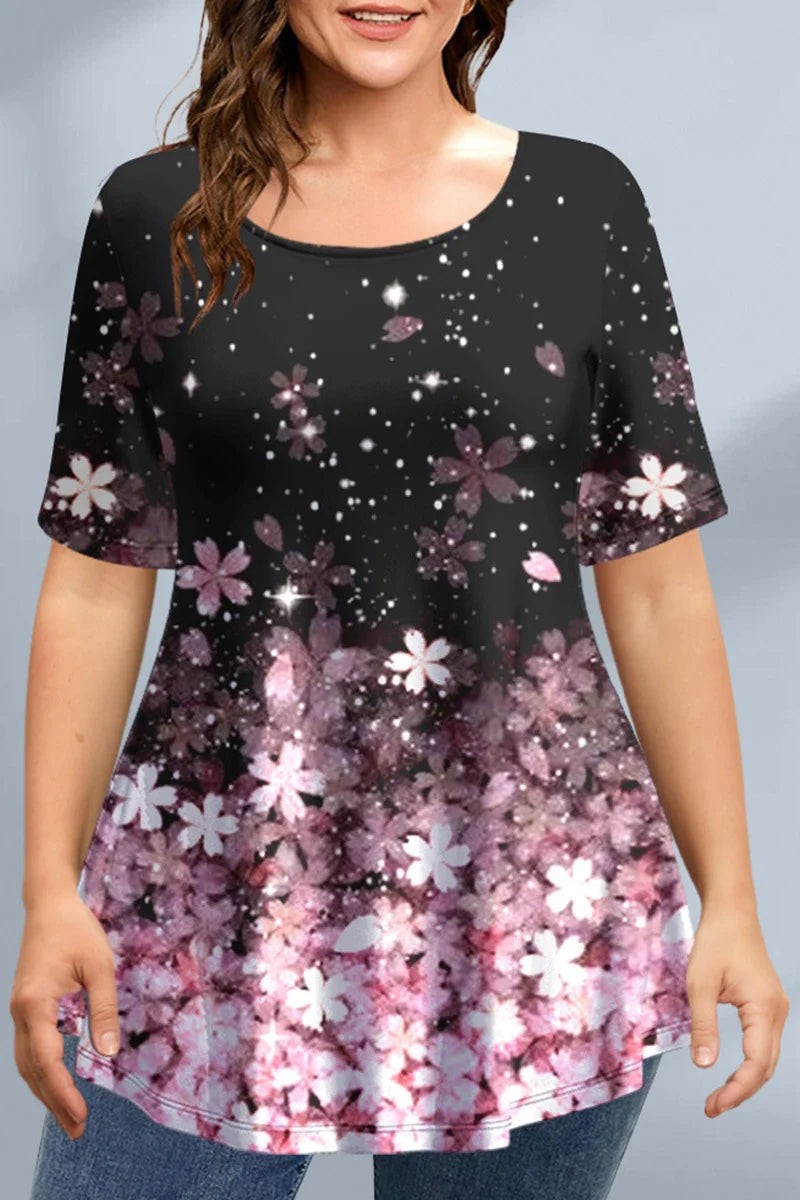 T-Shirts Spring Clothing Floral Graphic O-Neck Pullovers Short Sleeve Tops Streetwear Oversized Apparel Ladies 2023