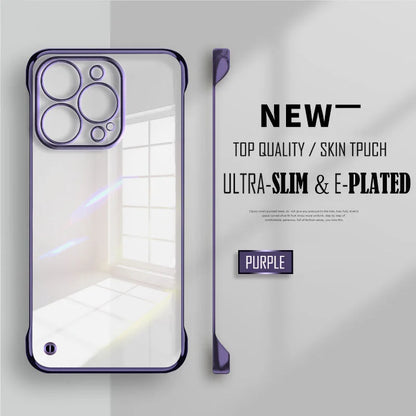 Plated Clear Slim Frameless Phone Case For iPhone 17 Air 16 15 14 Pro Max 16e 16Pro 16 Plus Plating Transparent Back Cover